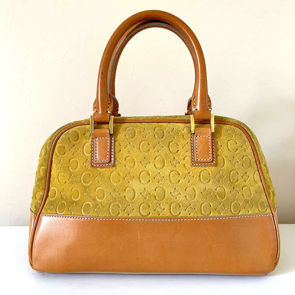 Celine Mustard Yellow and Tan Monogram Suede & Leather Satchel